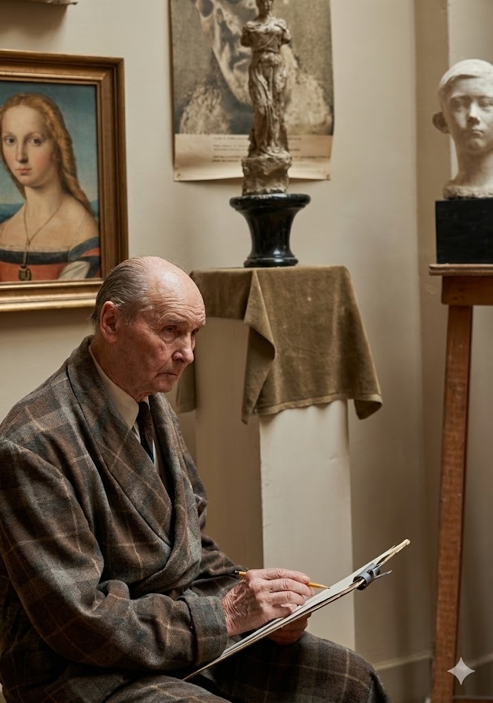Raymond Martin en train de dessiner